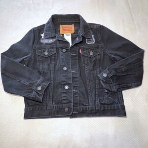 Levis Youth Denim‎ Trucker Jacket Black Wash Fun Patches Size S 8-10 Years